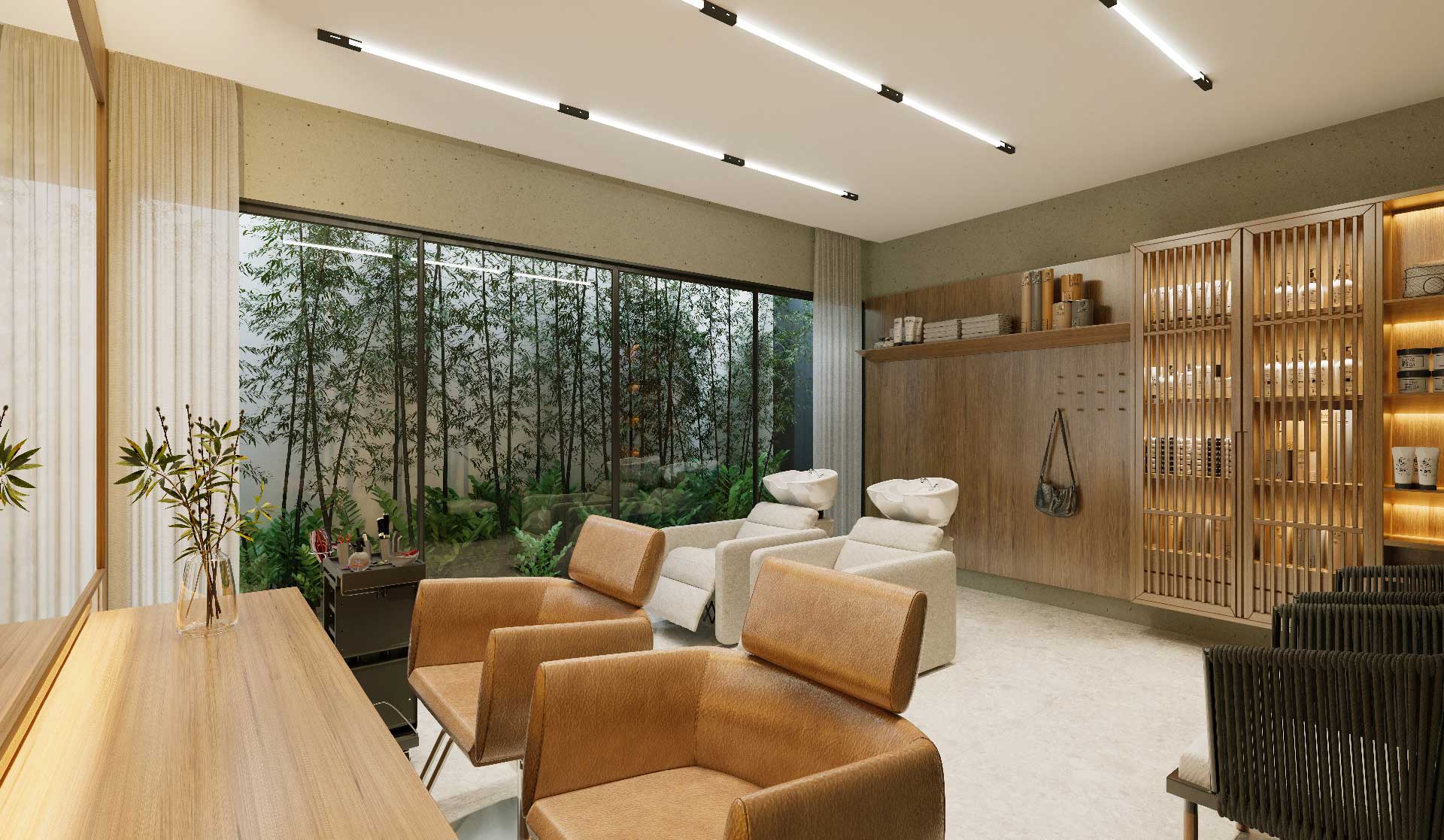 Salão de beleza do Hamoa jatai com mobiliário, instalações e produtos utilizados nos procedimentos